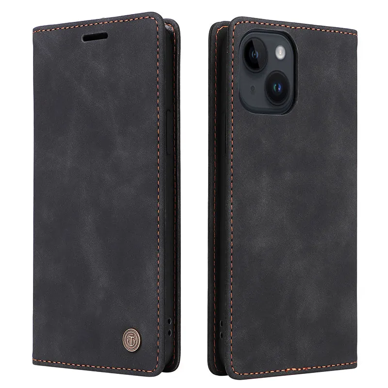 006 Series For iPhone 15 Case PU Leather Wallet Stand Anti-drop Phone Cover