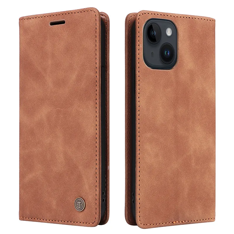 006 Series For iPhone 15 Case PU Leather Wallet Stand Anti-drop Phone Cover