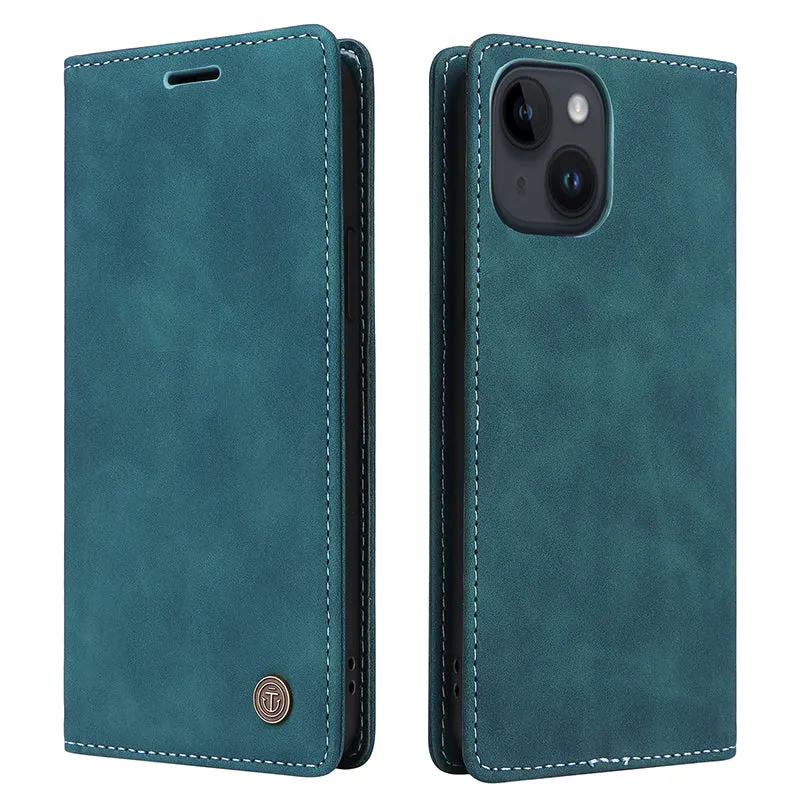 006 Series For iPhone 15 Case PU Leather Wallet Stand Anti-drop Phone Cover