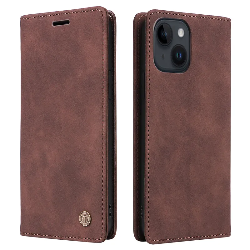 006 Series For iPhone 15 Case PU Leather Wallet Stand Anti-drop Phone Cover