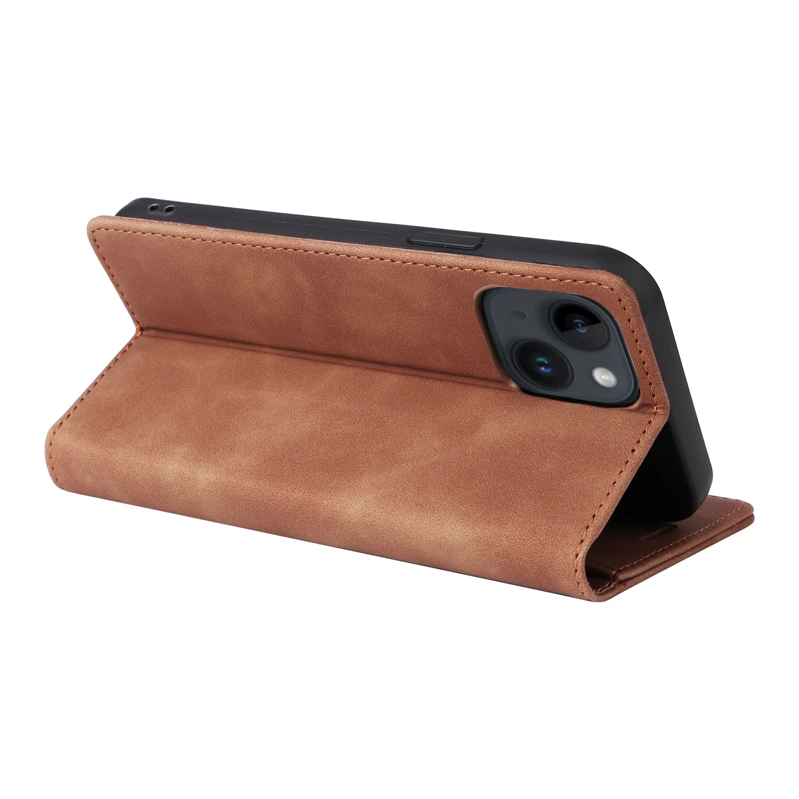 006 Series For iPhone 15 Case PU Leather Wallet Stand Anti-drop Phone Cover