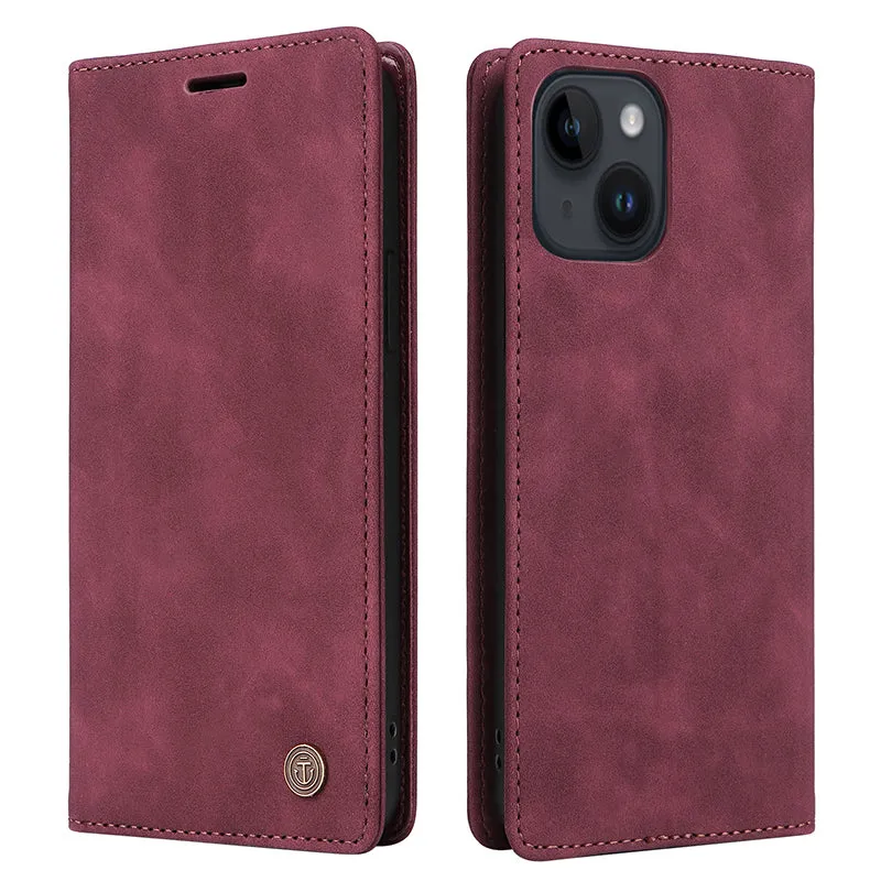 006 Series For iPhone 15 Case PU Leather Wallet Stand Anti-drop Phone Cover