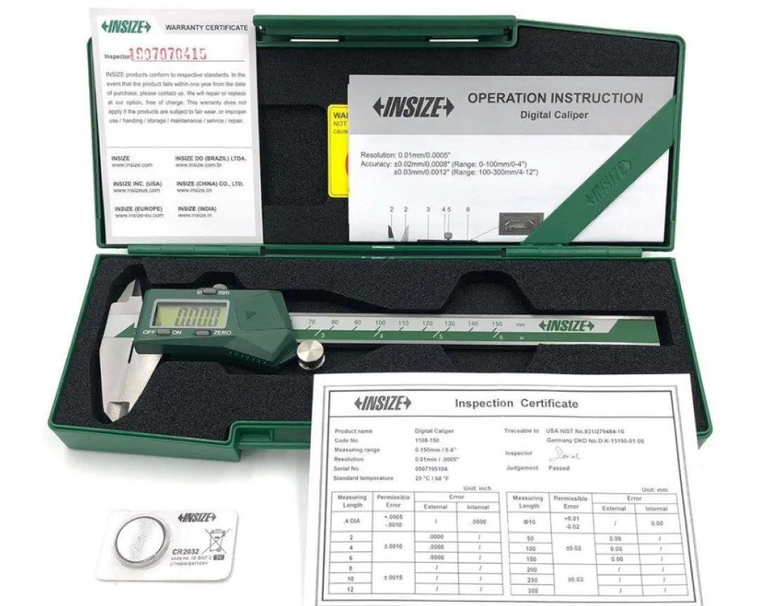 1102-200 Insize Digital Caliper 8" with Fractions Display & Cert