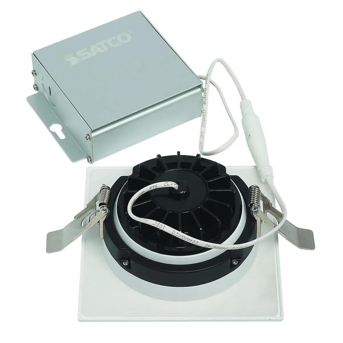 12 watt LED Direct Wire Downlight; Gimbaled; 4 inch; 3000K; 120 volt; Dimmable; Square; Remote Driver; White