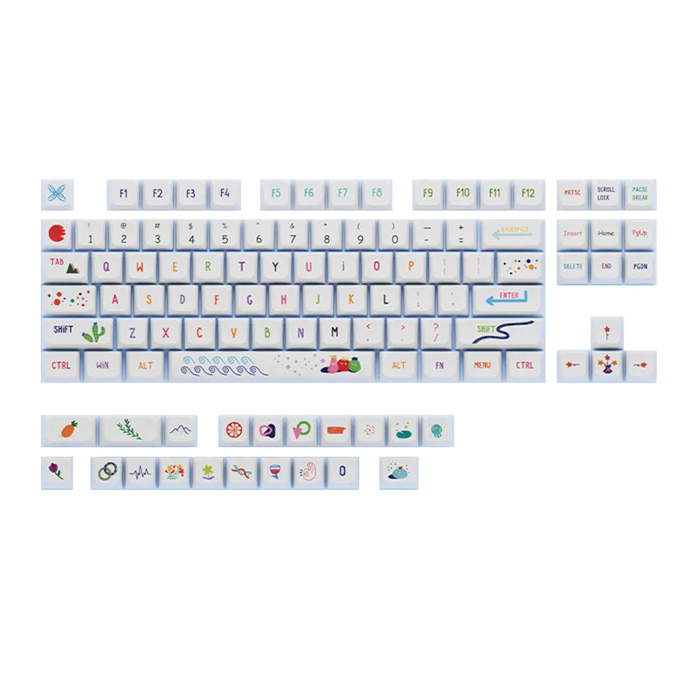 123 Keys Summer Painting Keycap Set XDA Profile Sublimation PBT Custom Keycaps for Mechanical Keyboards