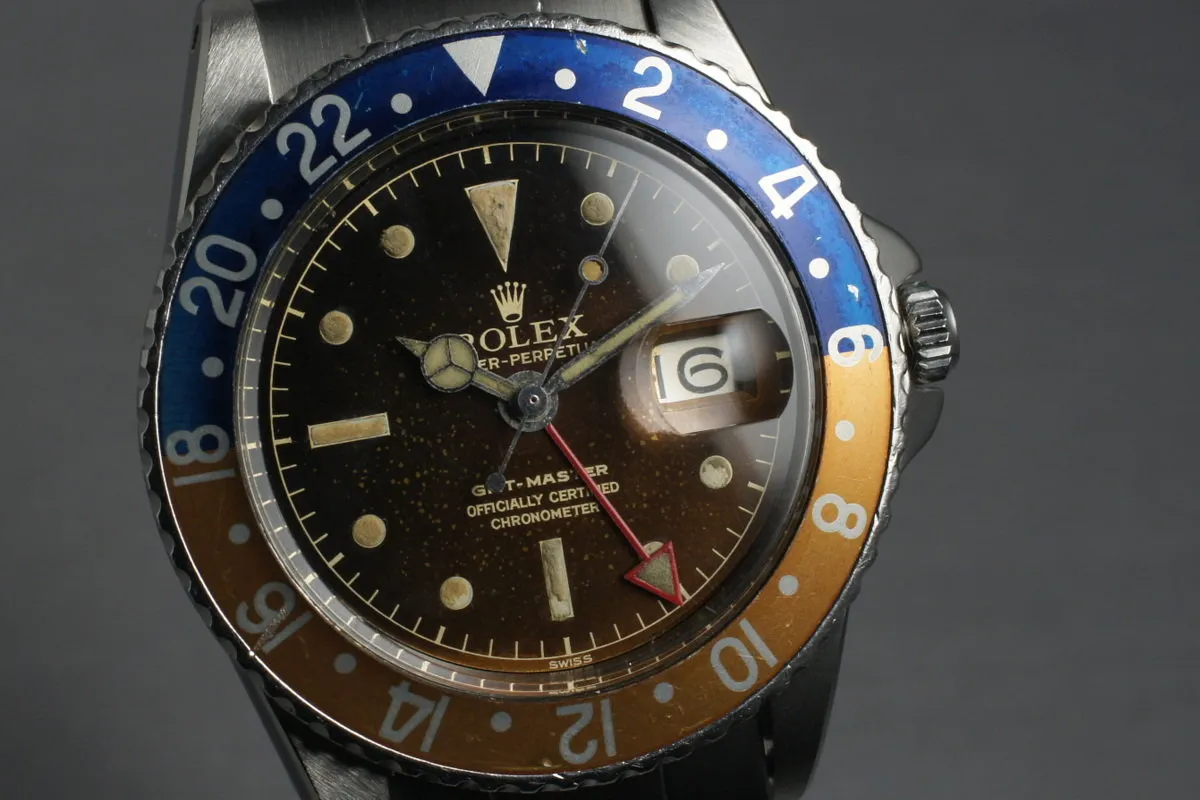 1960 Rolex GMT 1675 PCG OCC Gilt Chapter Ring Tropical Dial