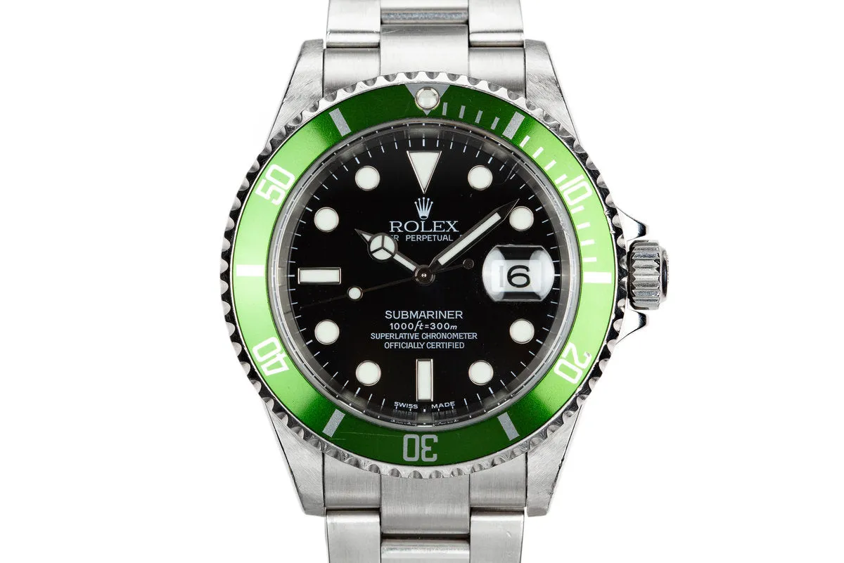 2003 Rolex Anniversary Green Submariner 16610LV Mark 1 Dial with Flat 4 Bezel