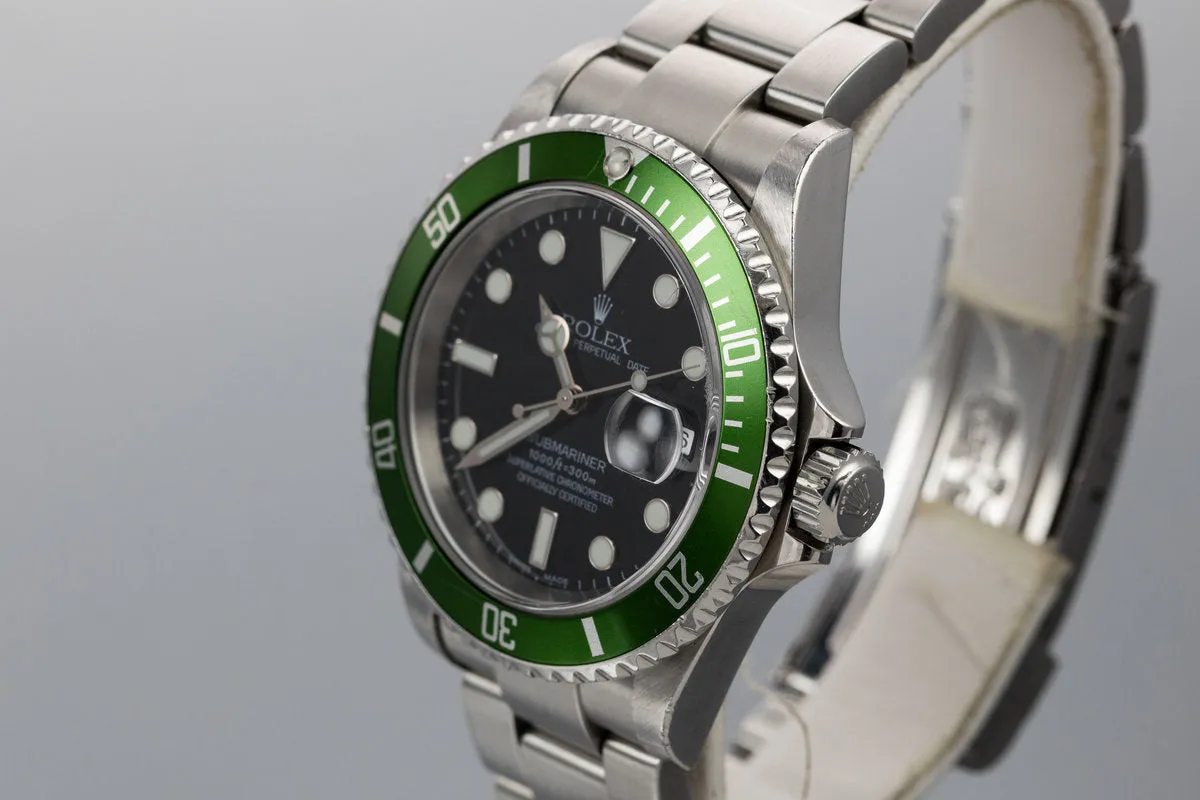 2003 Rolex Anniversary Green Submariner 16610LV Mark 1 Dial with Flat 4 Bezel