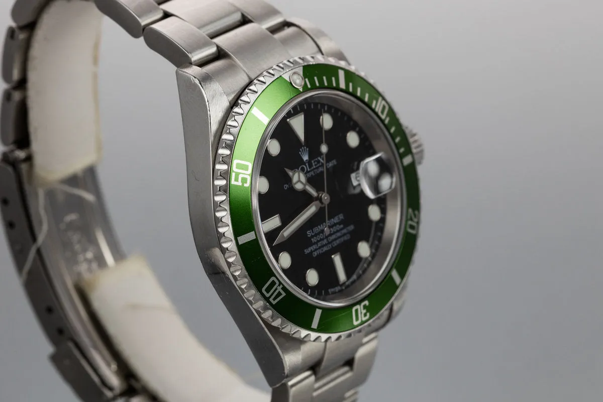 2003 Rolex Anniversary Green Submariner 16610LV Mark 1 Dial with Flat 4 Bezel