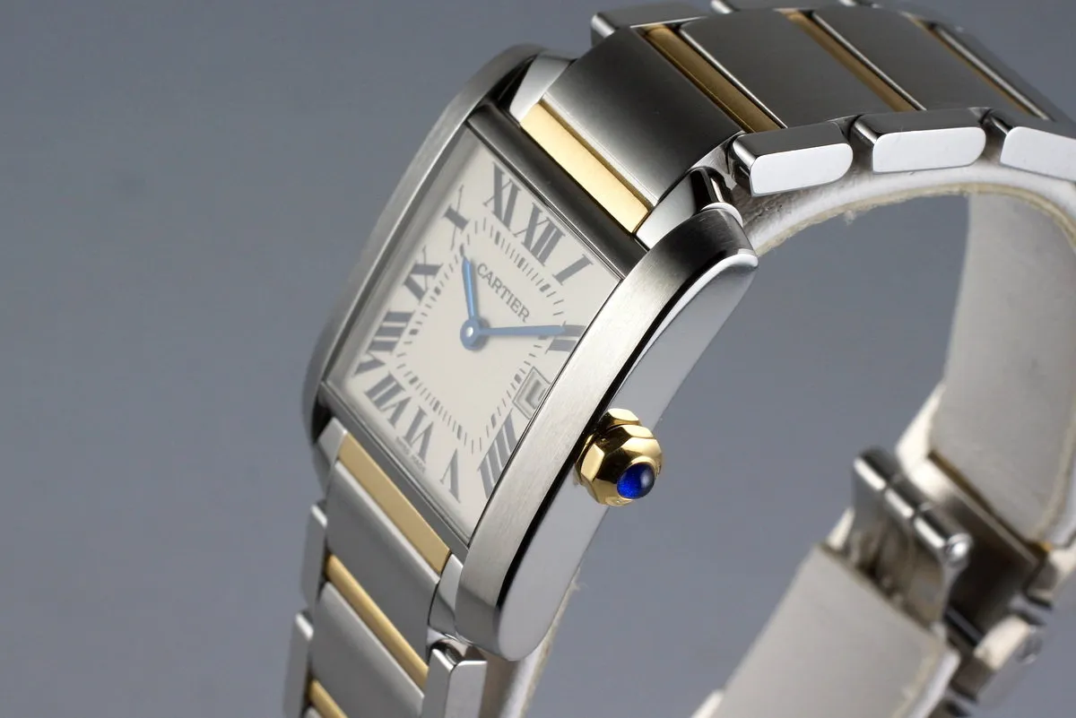 2009 Cartier Two Tone Quartz Tank Francaise 2465 with Box and Papers