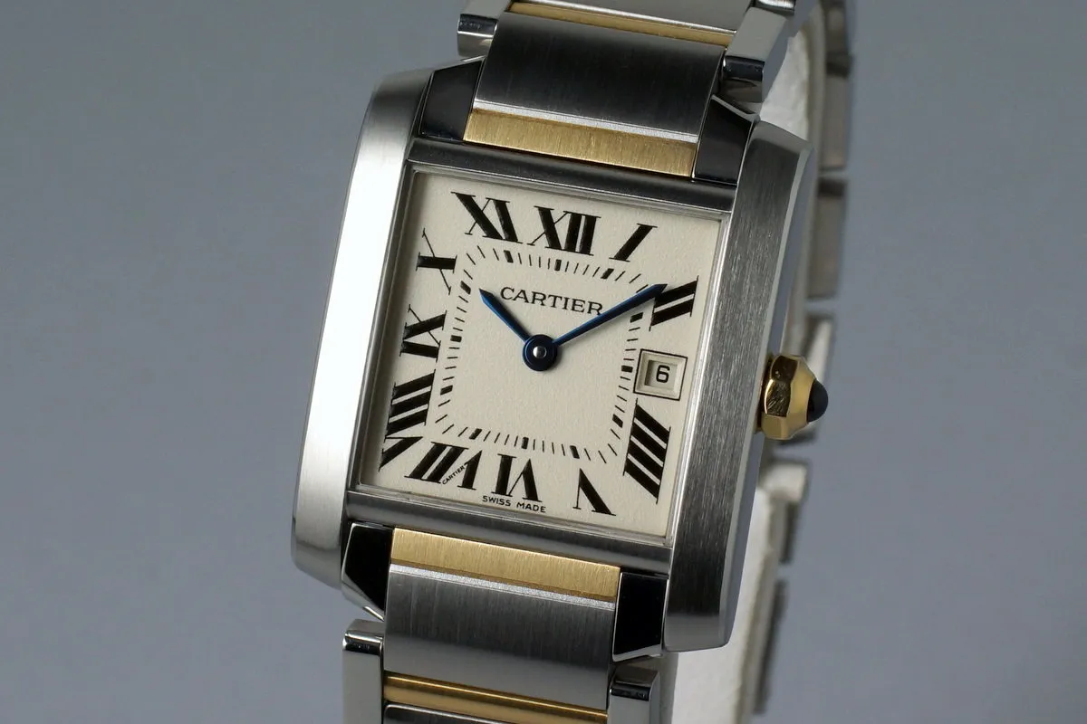 2009 Cartier Two Tone Quartz Tank Francaise 2465 with Box and Papers