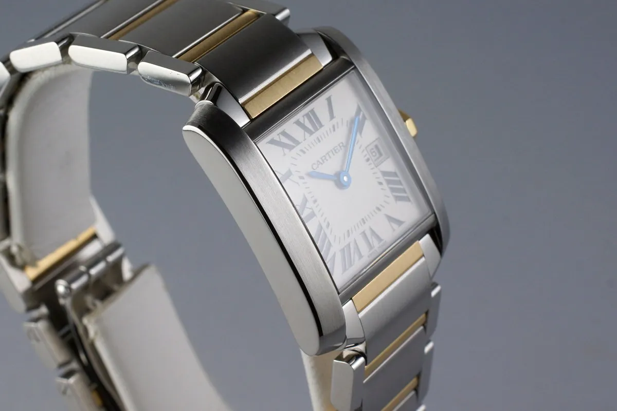 2009 Cartier Two Tone Quartz Tank Francaise 2465 with Box and Papers