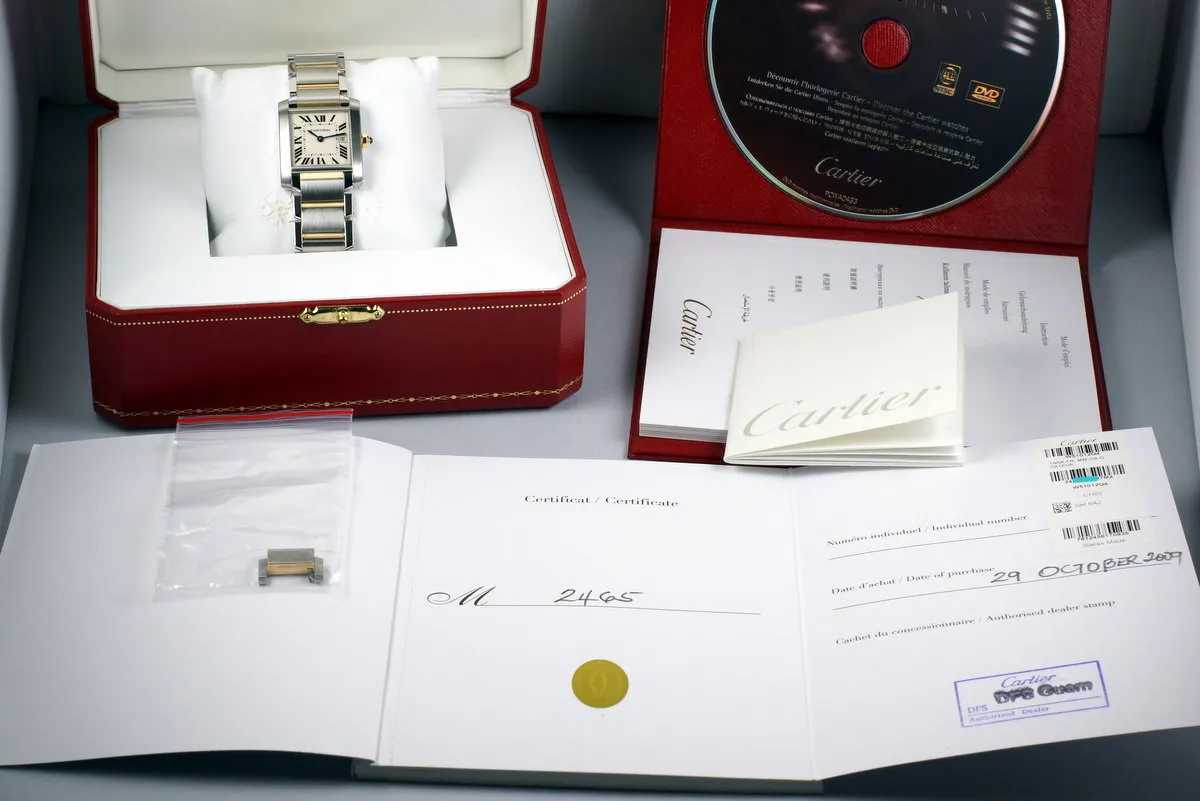 2009 Cartier Two Tone Quartz Tank Francaise 2465 with Box and Papers