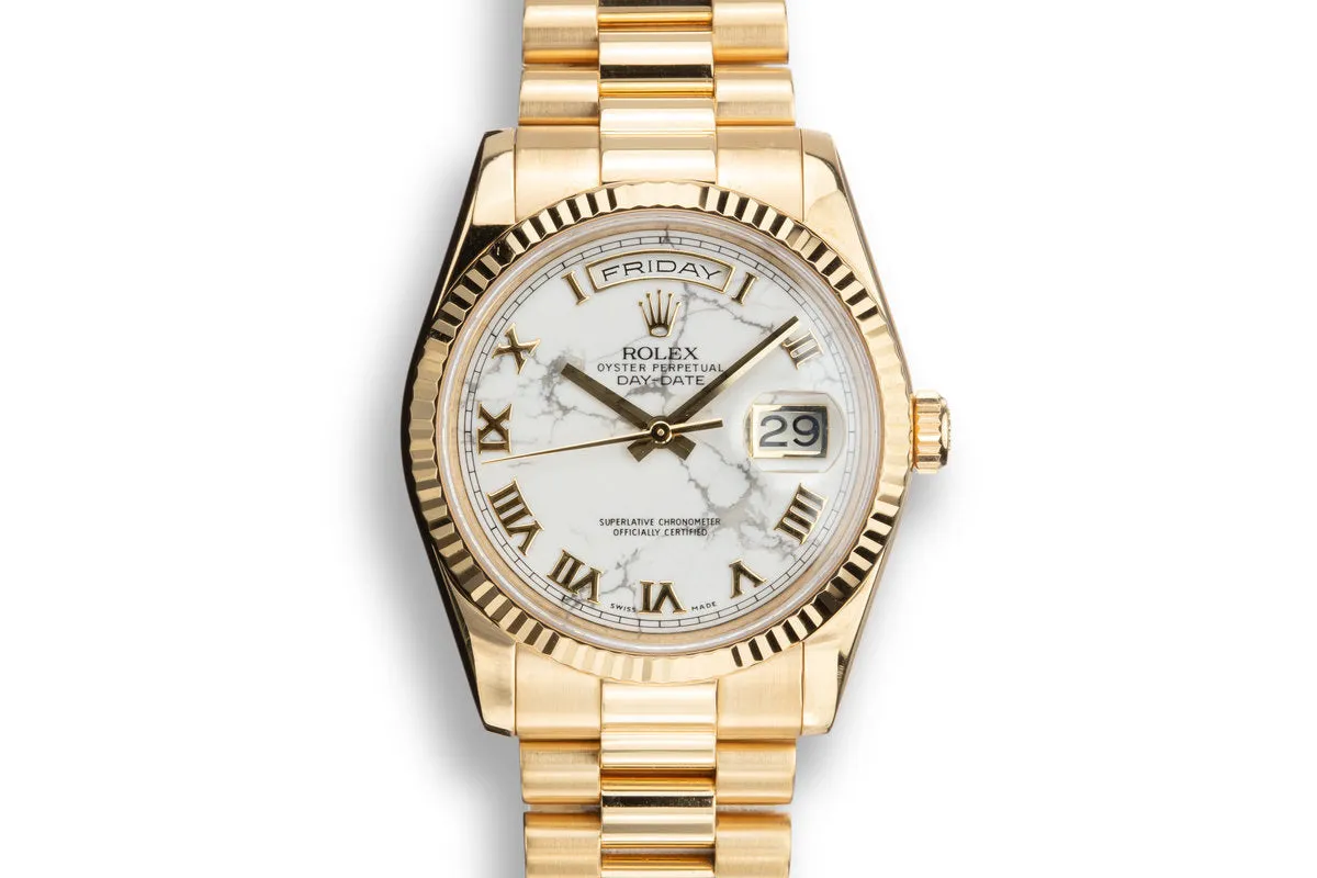 2011 Rolex 18K YG Day-Date 118238 HOWLITE dial with Box and Papers Rolex Service Award Watch