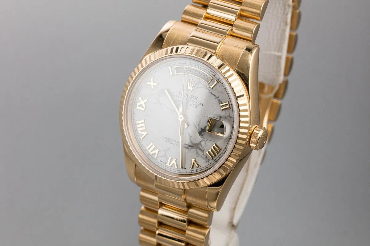 2011 Rolex 18K YG Day-Date 118238 HOWLITE dial with Box and Papers Rolex Service Award Watch