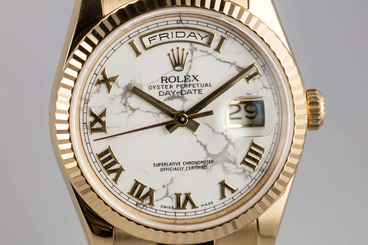 2011 Rolex 18K YG Day-Date 118238 HOWLITE dial with Box and Papers Rolex Service Award Watch