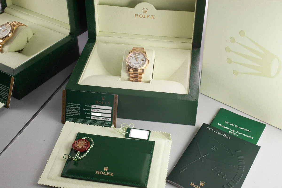 2011 Rolex 18K YG Day-Date 118238 HOWLITE dial with Box and Papers Rolex Service Award Watch