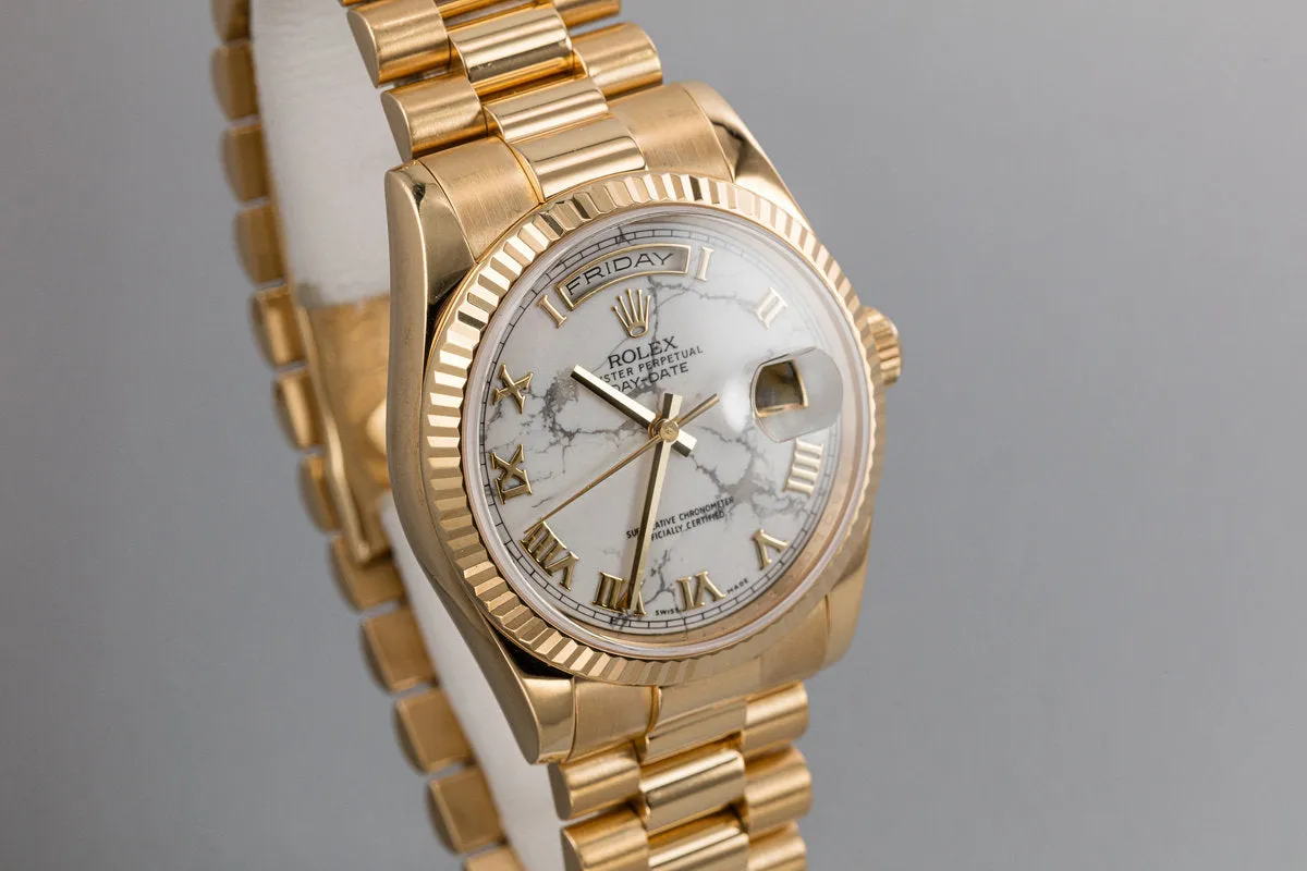 2011 Rolex 18K YG Day-Date 118238 HOWLITE dial with Box and Papers Rolex Service Award Watch