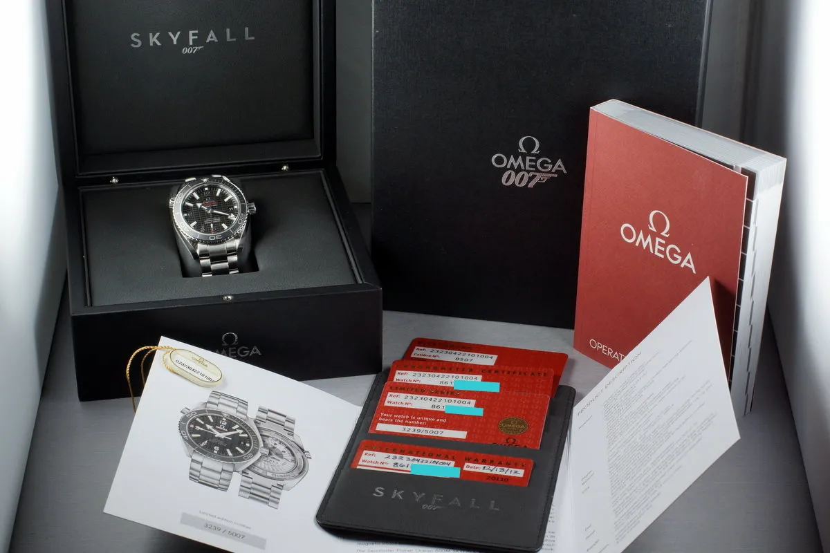 2012 Omega Seamaster Planet Ocean Lim. Ed. James Bond SkyFall 232.30.42.21.01.004 w/ Box and Papers