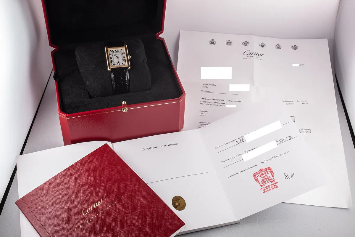 2018 Cartier 18K YG Tank Solo CRW5200004 with Box and Papers