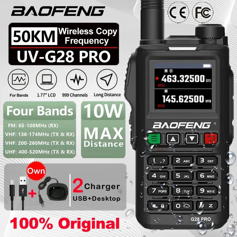 2023 Baofeng UV-G28 Pro 10W Walkie Talkie 999 Channel Powerful Station Hunting Ham Four Band Radio Wireless Set Receiver VHF UHF