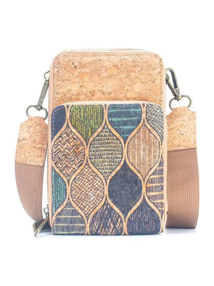 2241 Cork Crossbody Phone Bag with Triple Zipper