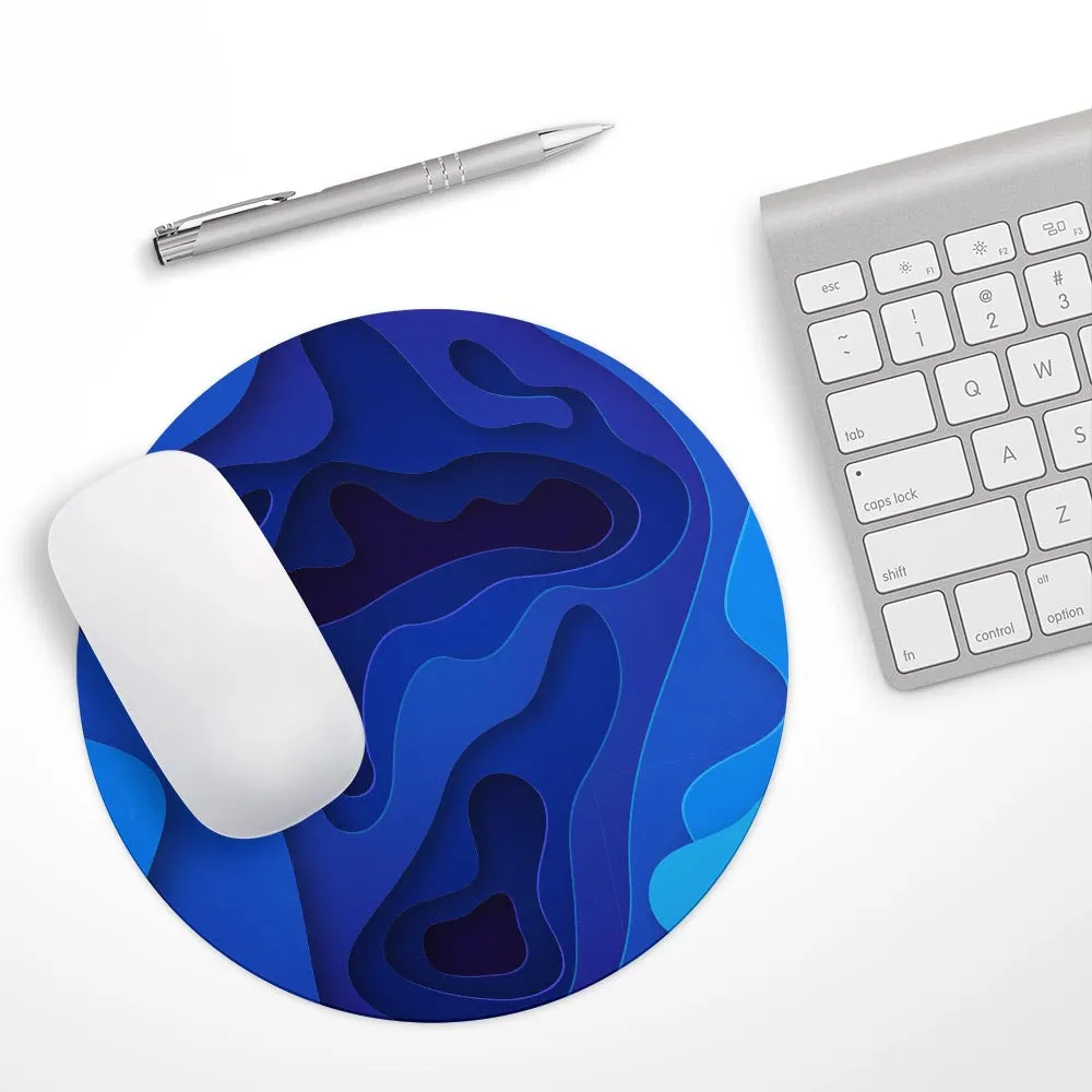 3D Blue Abstract Paper Cuts V1// WaterProof Rubber Foam Backed Anti-Slip Mouse Pad for Home Work Office or Gaming Computer Desk