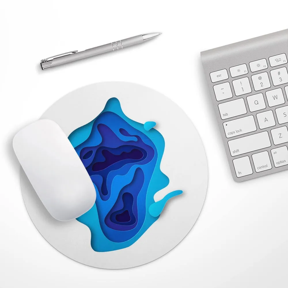 3D Blue Abstract Paper Cuts V2// WaterProof Rubber Foam Backed Anti-Slip Mouse Pad for Home Work Office or Gaming Computer Desk