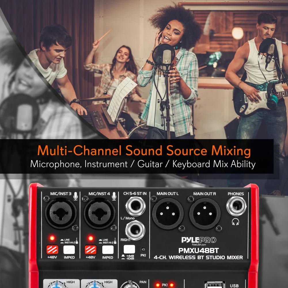 4-Ch. Bluetooth Studio Mixer - Pro Audio Digital Dj Audio Mixer Console ( 48V Phantom Power)