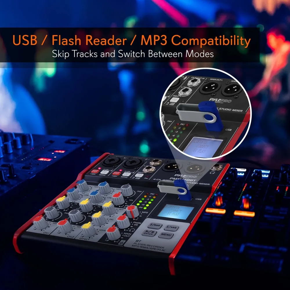 4-Ch. Bluetooth Studio Mixer - Pro Audio Digital Dj Audio Mixer Console ( 48V Phantom Power)