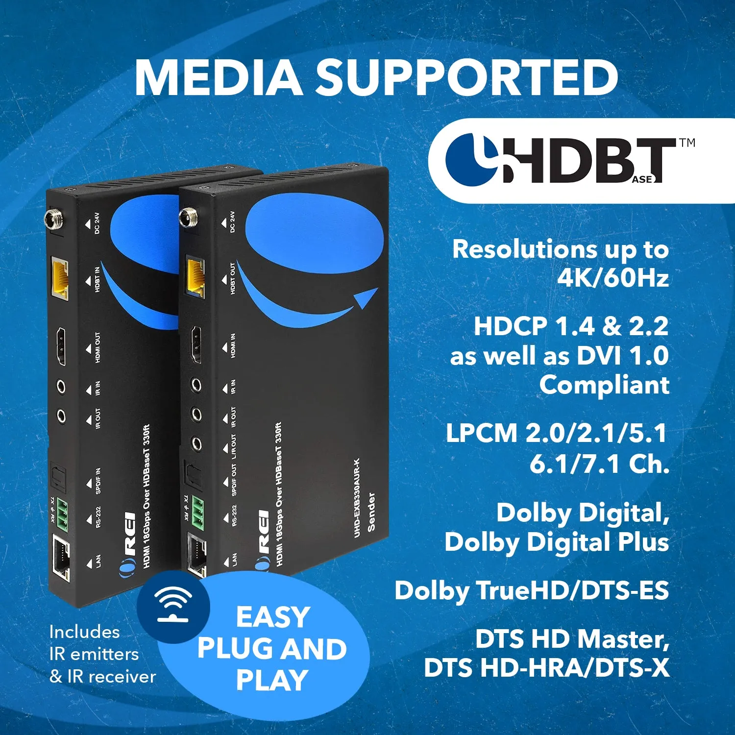 4K HDBaseT HDMI Extender Over CAT5e/6/7 With ARC/EARC & KVM Control Up To 330 Ft (UHD-EXB330AUR-K)