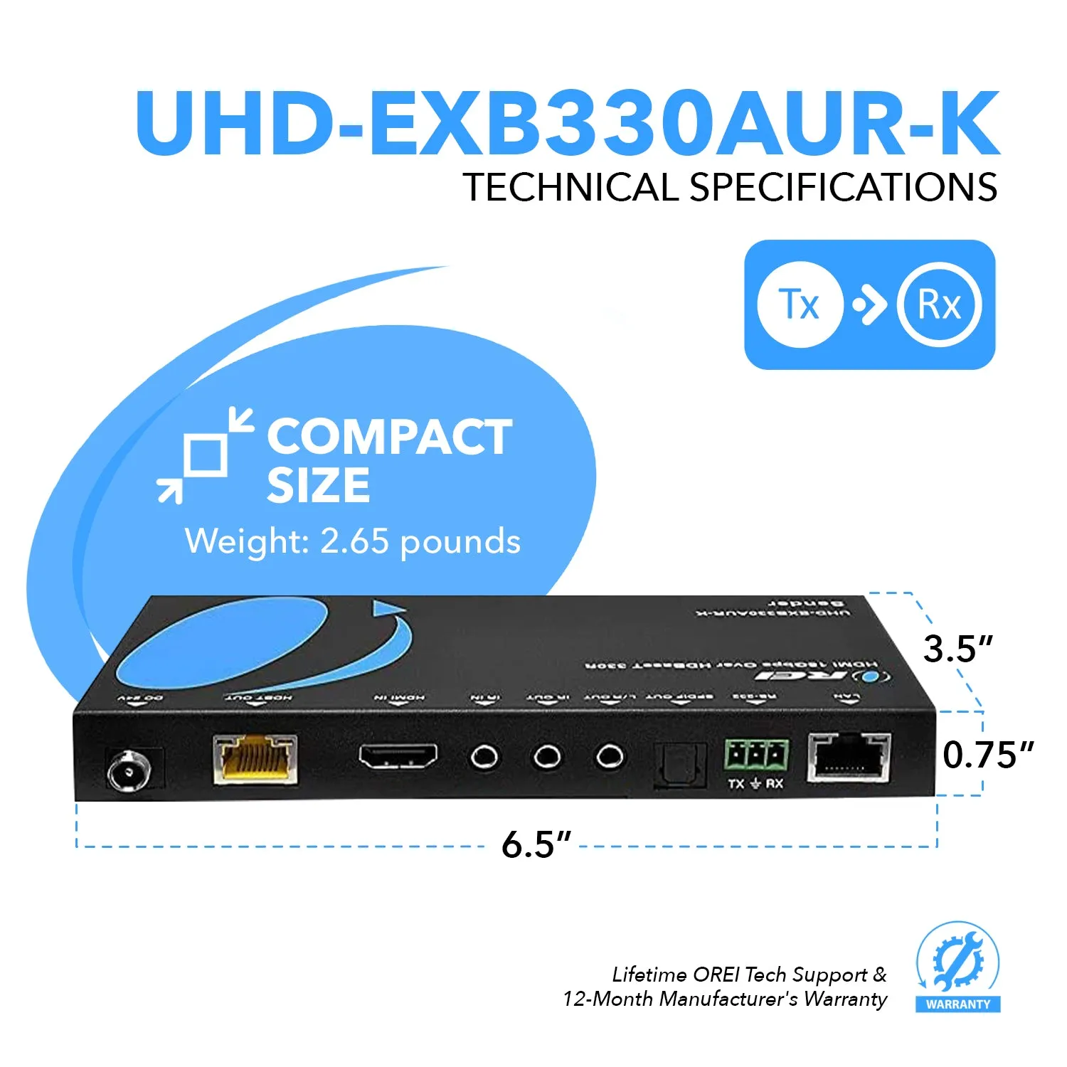 4K HDBaseT HDMI Extender Over CAT5e/6/7 With ARC/EARC & KVM Control Up To 330 Ft (UHD-EXB330AUR-K)