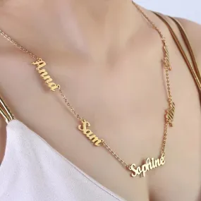 5 Inscriptions Multiple Name Necklace in 18k gold plating