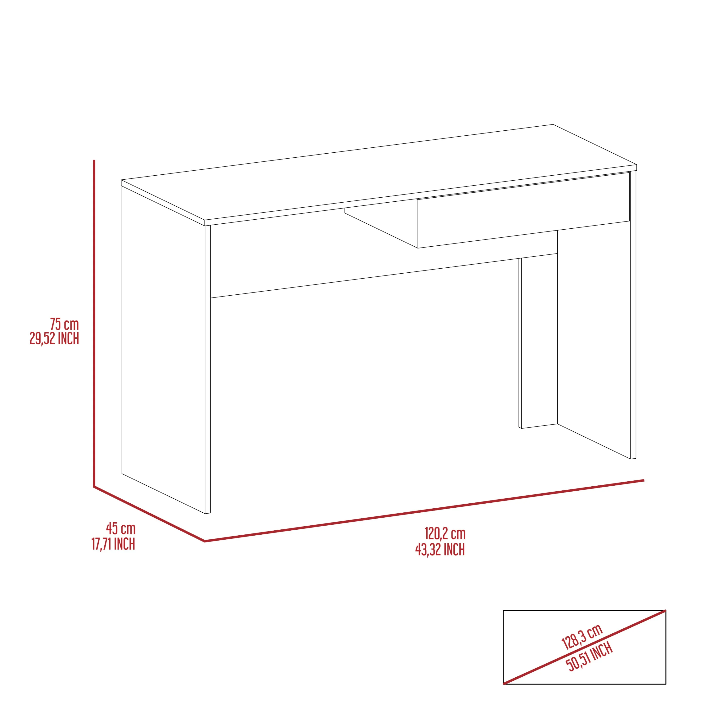 Acanto 1 Drawer Writing Computer Desk, Light Gray