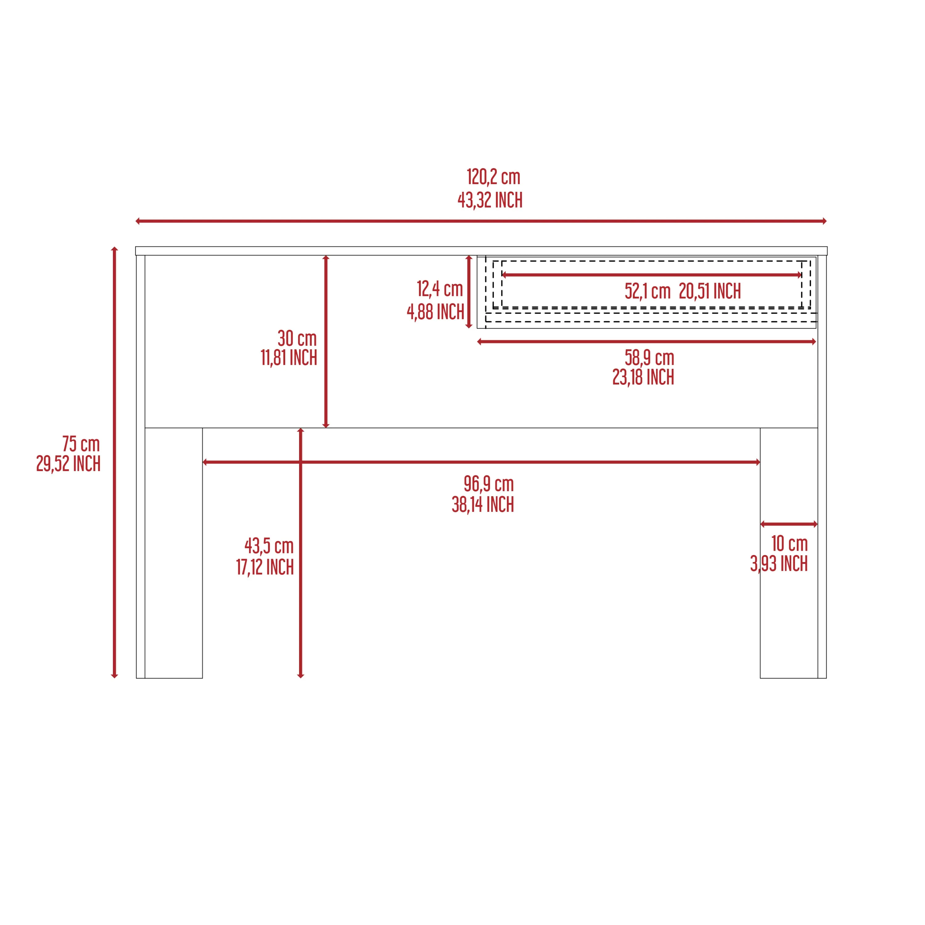 Acanto 1 Drawer Writing Computer Desk, Light Gray