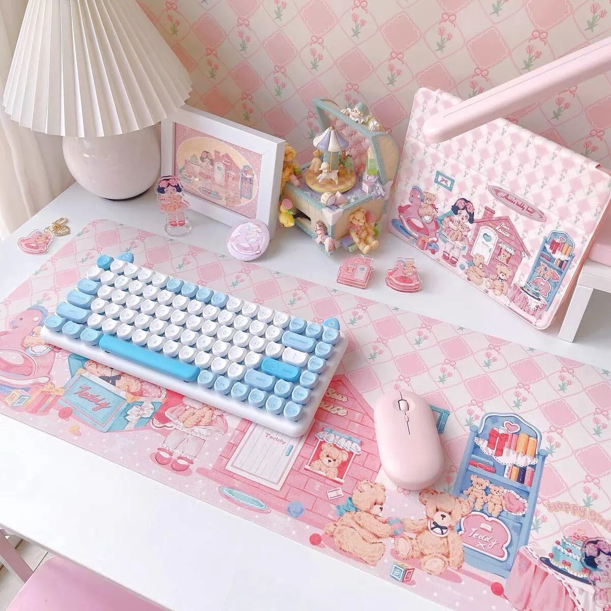 Adorable Kawaii Pink Bunny Oversized Desk Mat - Cute, Functional, and Non-Slip!