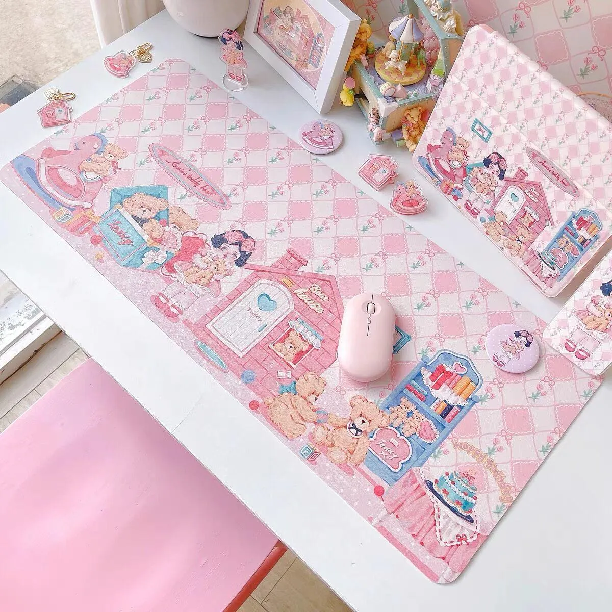 Adorable Kawaii Pink Bunny Oversized Desk Mat - Cute, Functional, and Non-Slip!