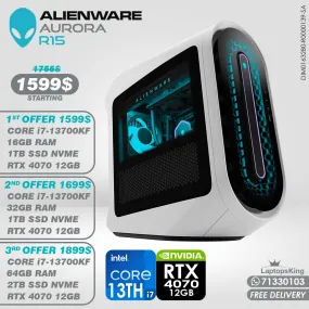 Alienware Aurora R15 DIM0163280-R0000139-SA Core i7-13700kf Rtx 4070 Desktop Computers (New OB)