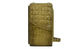 Anuschka Crossbody Cell Phone Case Croc Embossed Desert Gold