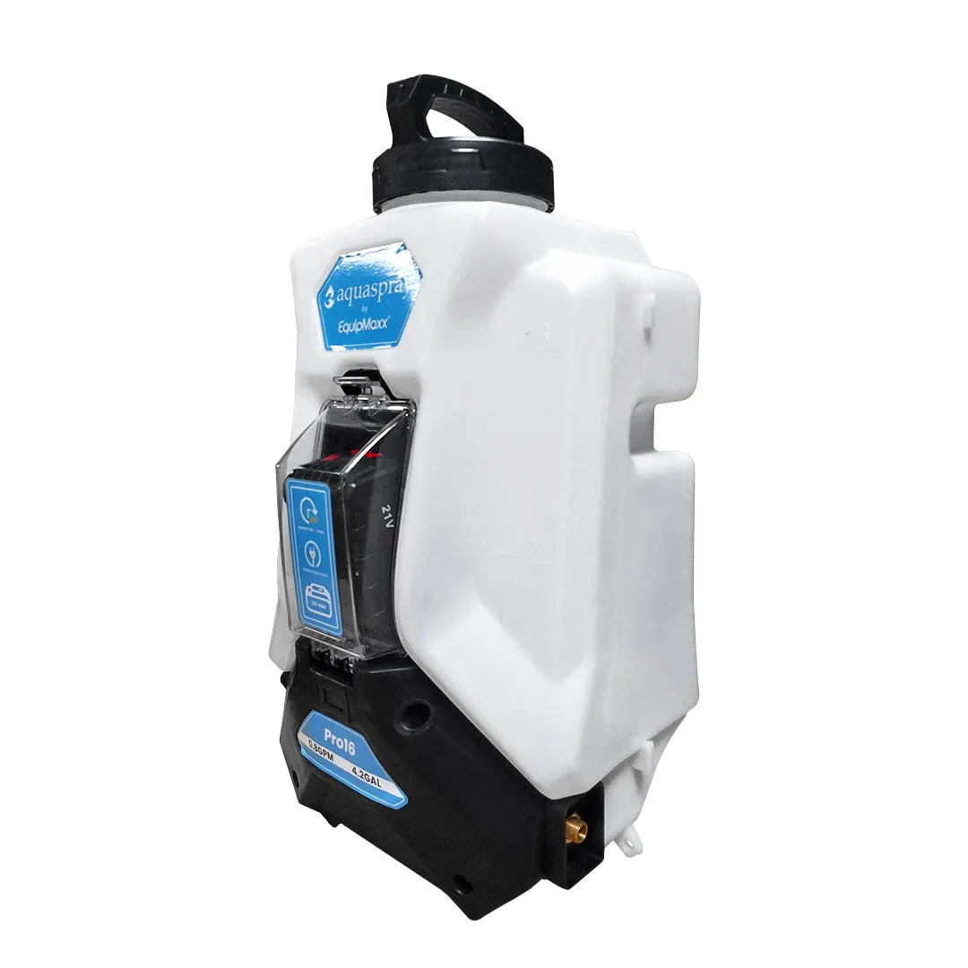 AquaSpray Pro16 4.2 Gallon Backpack Water Tank & Pump for Waterfed Pole Window and Solar Cleaning, Rechargeable 12v Battery