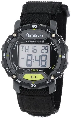 Armitron Sport Unisex 40/8291BLK Grey Accented Digital Chronograph Black Nylon Strap Watch