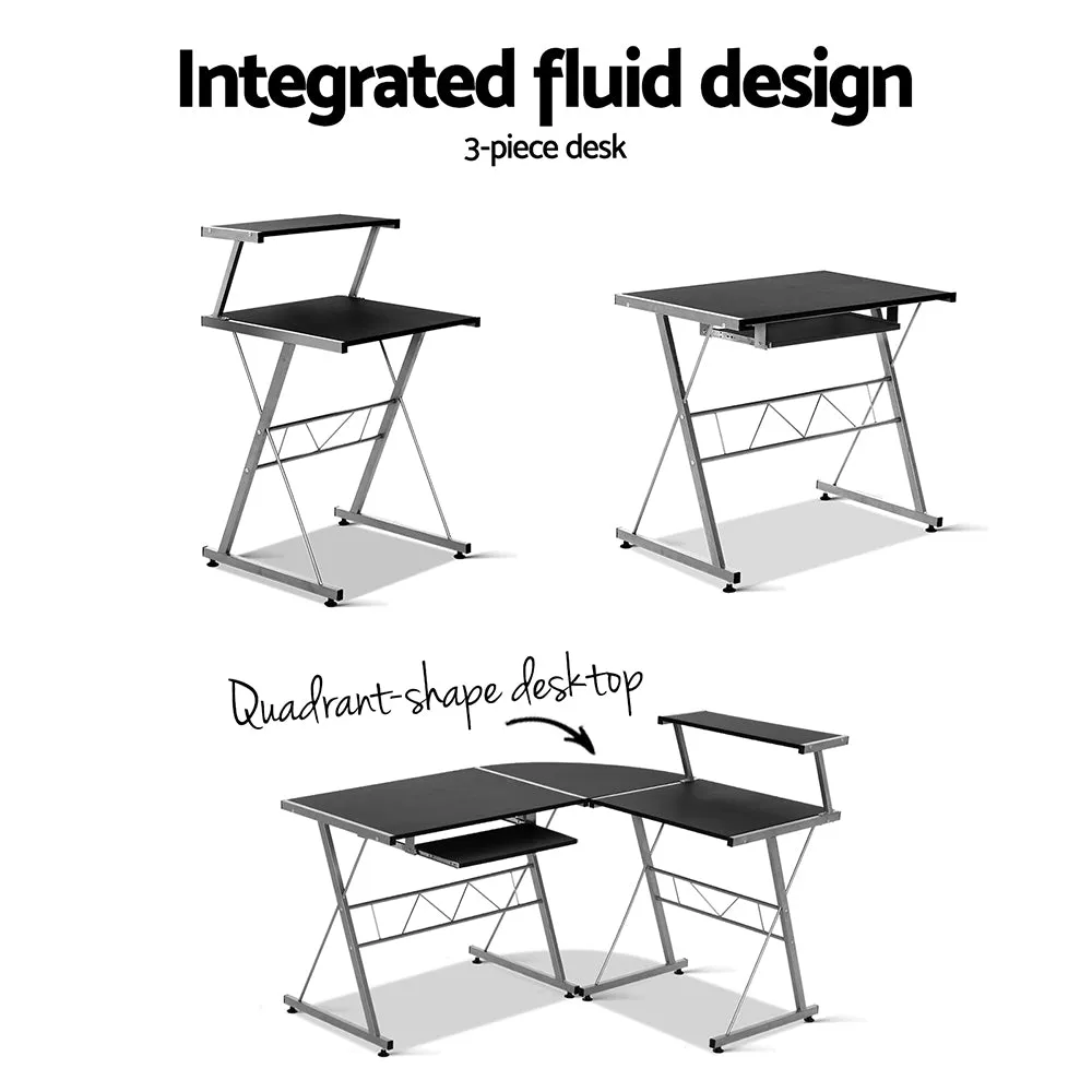 Artiss Computer Desk L-Shape Keyboard Tray Shelf Black