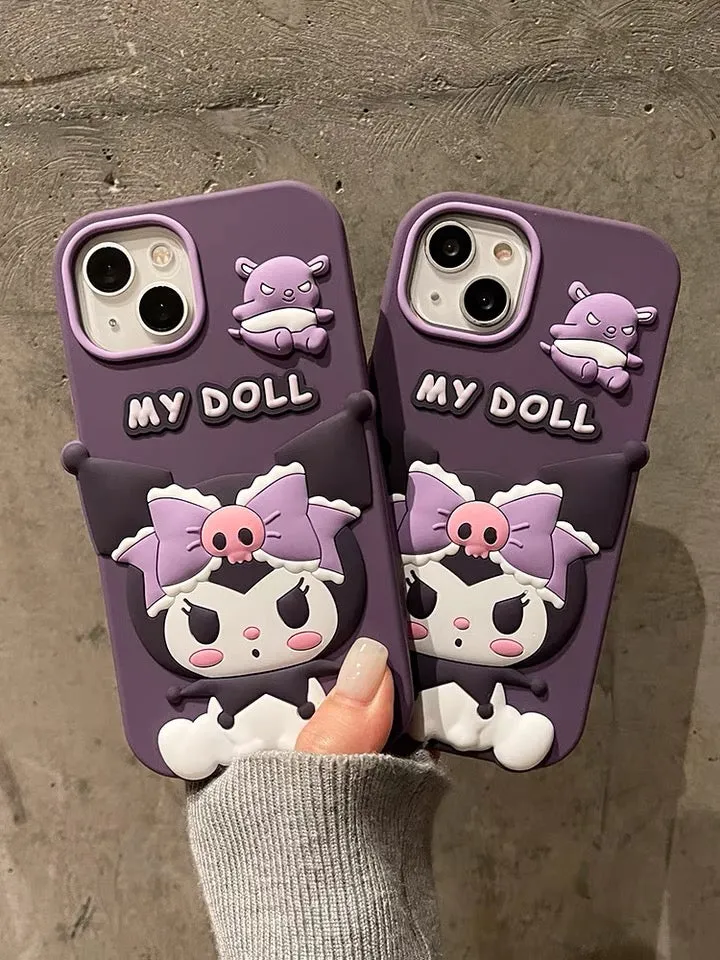 Big Kuromi Doll with Baku Purple Soft iPhone Case 11 12 13 14 15 Pro Promax