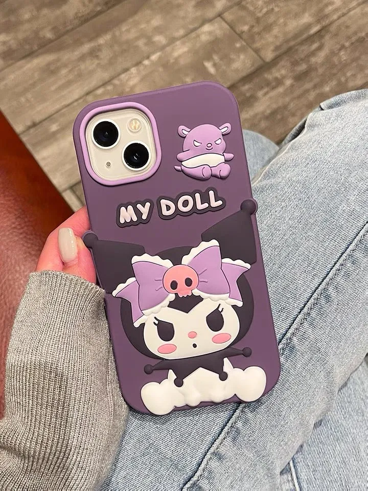 Big Kuromi Doll with Baku Purple Soft iPhone Case 11 12 13 14 15 Pro Promax