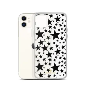 Black Stars Clear iPhone Case, Stars Pattern Transparent Clear Designer Phone Case- Made in USA/EU/MX