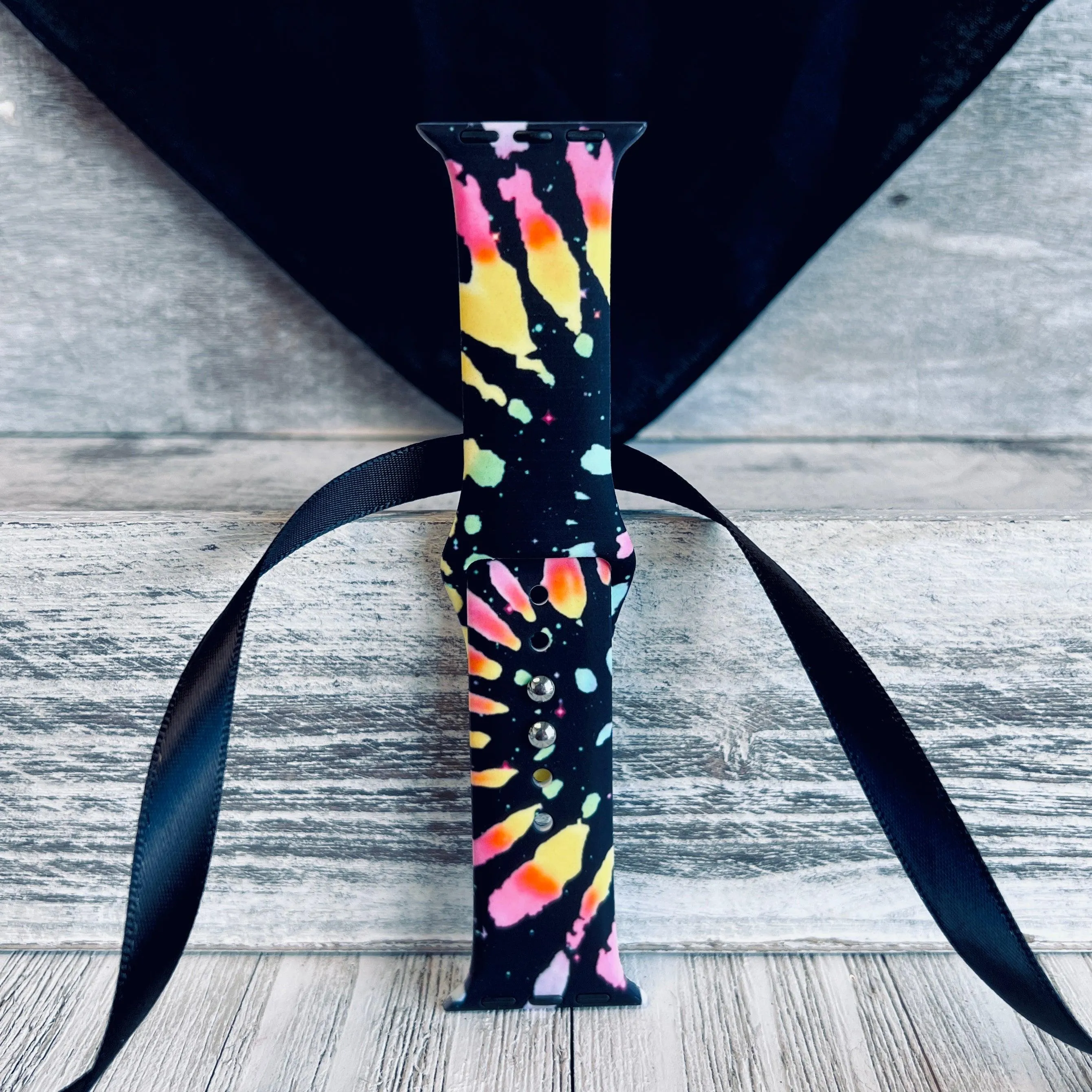 Black Tie Dye Print Silicone Band For Apple Watch