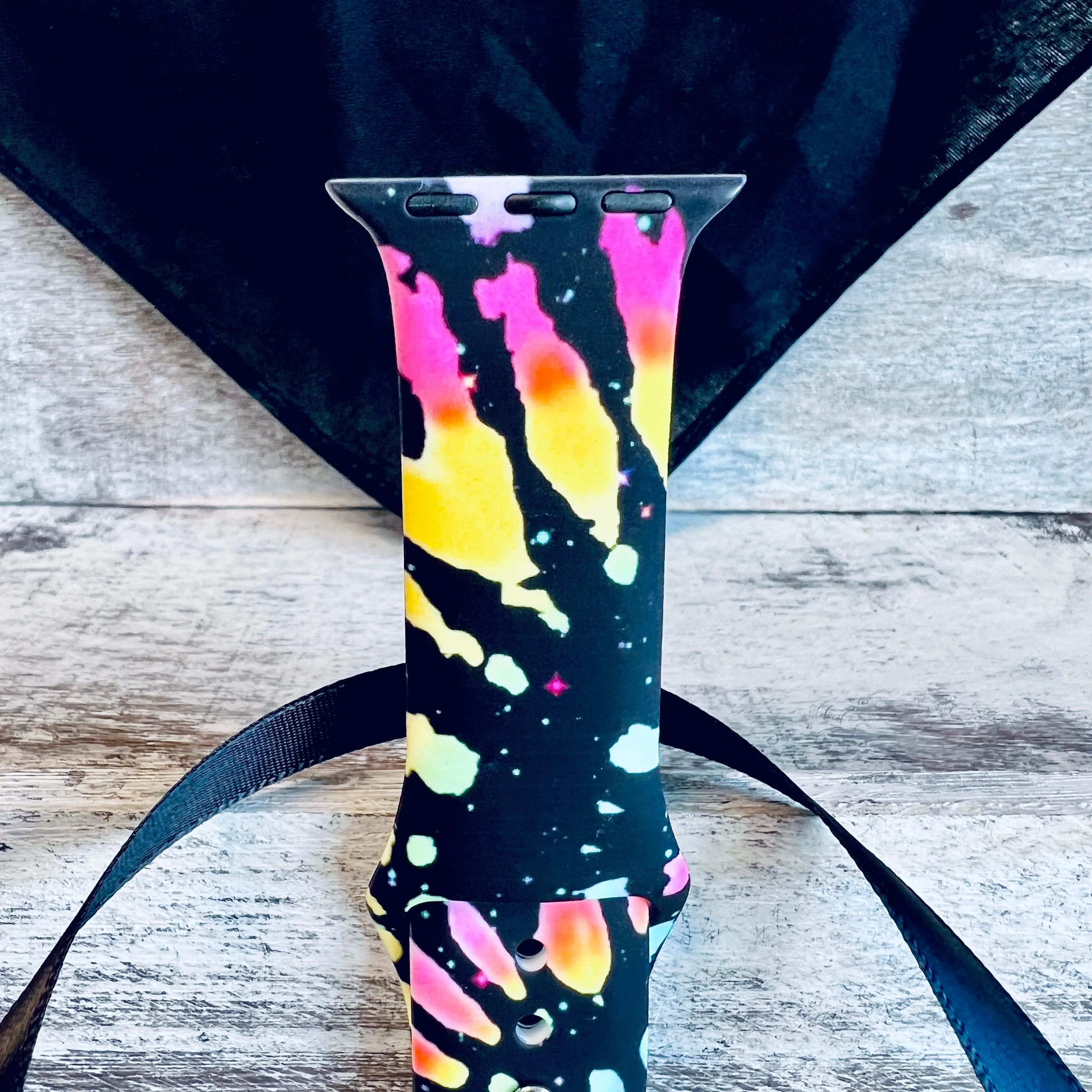 Black Tie Dye Print Silicone Band For Apple Watch