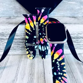 Black Tie Dye Print Silicone Band For Apple Watch