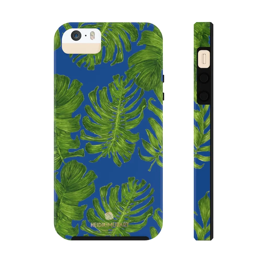 Blue Tropical Leaf iPhone Case, Green Hawaiian Case Mate Tough Samsung Galaxy Phone Cases