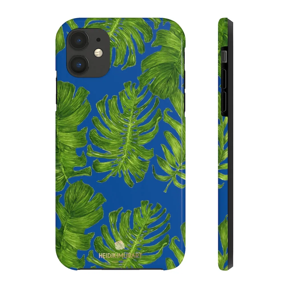 Blue Tropical Leaf iPhone Case, Green Hawaiian Case Mate Tough Samsung Galaxy Phone Cases